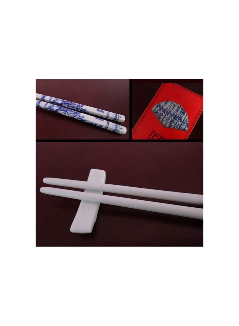 GGOOT 5 Pairs Chinese Blue and White Porcelain Chopsticks Ceramic Chopsticks Chinese Tableware ( Random Pattern ) - Image 2