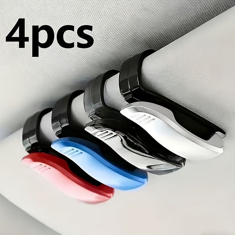 4pcs Black Universal Multi Functional Car Sun Visor Clip Set Includes Glasses Holder Card Organizer Storage Box For Tickets Documents - Image 1