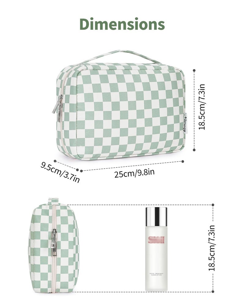 Narwey Small Hanging Travel Toiletry Bag for Women, Travel Bag for Toiletries, Checkered Makeup Bag Organizer Cosmetic Bags Make Up Bags for Girls (Mint Green Checkerboard) - Image 4