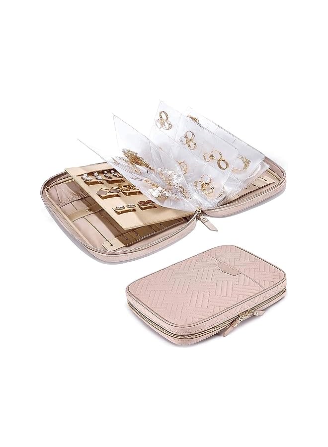 PROMASS Travel Organizer, Jewelry Case, Transparent Jewelry Storage, Book Ring Binder Jewelry Bags Clear Booklet Zipper Pouch Bag for Necklaces, Earrings, Rings, Bracelets (Pink) - Image 2