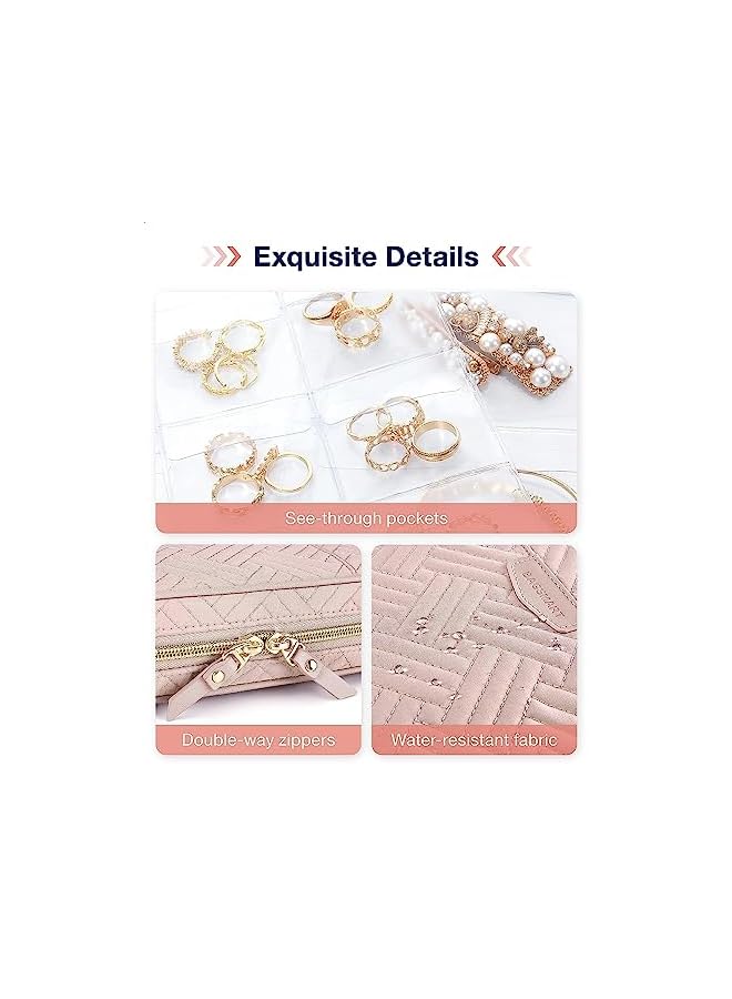 PROMASS Travel Organizer, Jewelry Case, Transparent Jewelry Storage, Book Ring Binder Jewelry Bags Clear Booklet Zipper Pouch Bag for Necklaces, Earrings, Rings, Bracelets (Pink) - Image 3