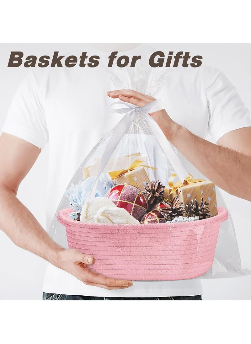 General Small Woven Basket with Gift Bags and Ribbons, DIY Basket Gift Set, Cute Baby Gift Basket, Empty Decorative Gift Chest Box, Durable Baskets for Birthday/Baby Shower Gifts, 12"X 8" X 5", Pink  - Image 2