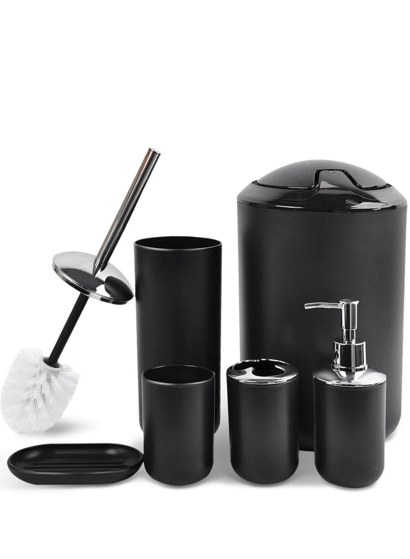 عربست مجموعة اكسسوارات الحمام ، 6 قطعة من البلاستيك هدية مجموعة حامل فرشاة الأسنان ، وكأس الغرغرة ، موزع الصابون ، صحن الصابون ، فرشاة المرحاض ، سلة المهملات ، أسود - Image 1