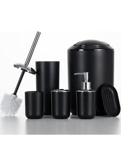 Arabest Bathroom Accessories Set,6 Pcs Plastic Gift Set Toothbrush Holder,Mouthwash Cup,Soap Dispenser,Soap Dish,Toilet Brush,Trash Can,Black  - Image 1