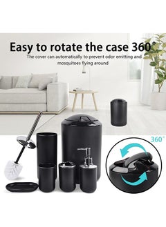 Arabest Bathroom Accessories Set,6 Pcs Plastic Gift Set Toothbrush Holder,Mouthwash Cup,Soap Dispenser,Soap Dish,Toilet Brush,Trash Can,Black  - Image 2