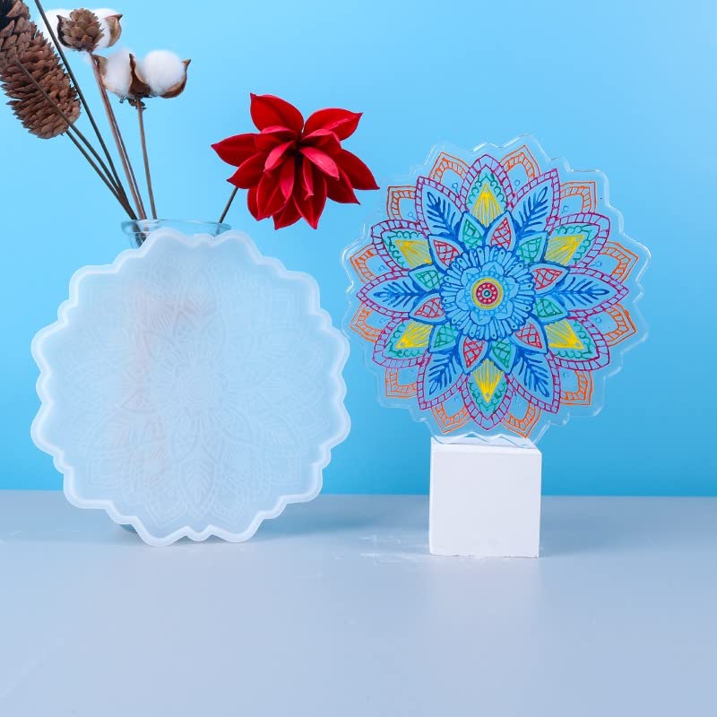 Snoogg Snoogg 8 inch Mandala Flowers Coaster Mould for Resin, 3 Pack Sun Flowers Tray Resin Moulds Epoxy Resin Casting Silicone Moulds for DIY Resin Mandala Coaster Snacks Serving  - Image 2