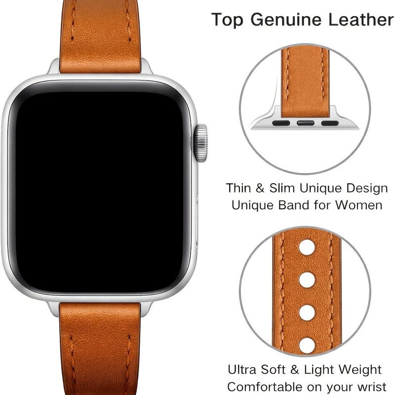 Genuine Top Grain Cowhide Thin Strap For Apple Watch 42 41 40 38mm New Pink - Image 3