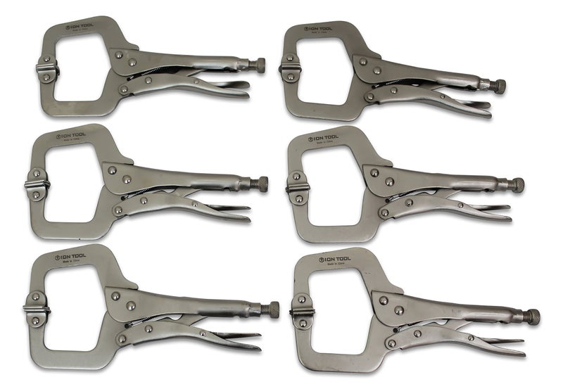 ION TOOL 6 Pack - 11” C-Clamp Locking Pliers, Swivel Pads - Image 1