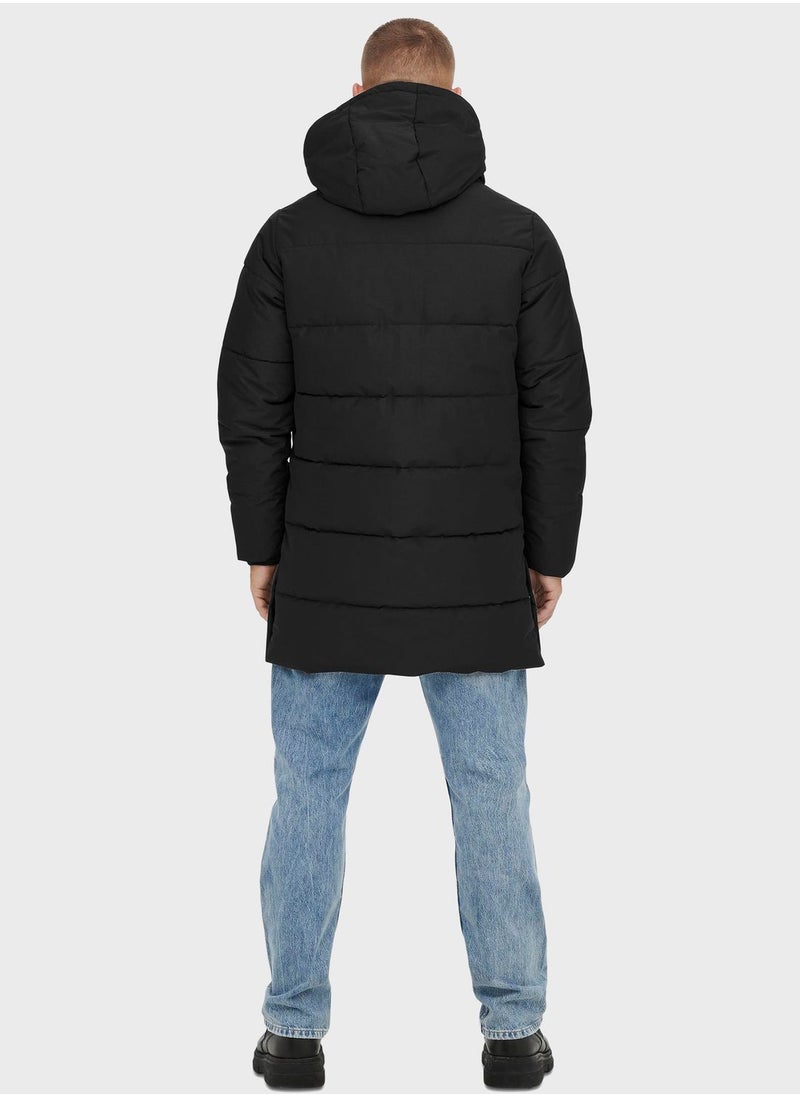 Only & Sons - Zippered Long Quilted Coat - Image 1