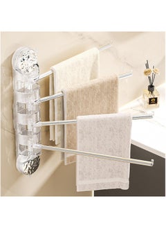 Suction Cup Towel Bar 4-Arm Swivel Towel Racks for Bathroom,Removable Vacuum Suction Towel Holder for Shower Room Kitchen Home,No Drilling (Clear)
