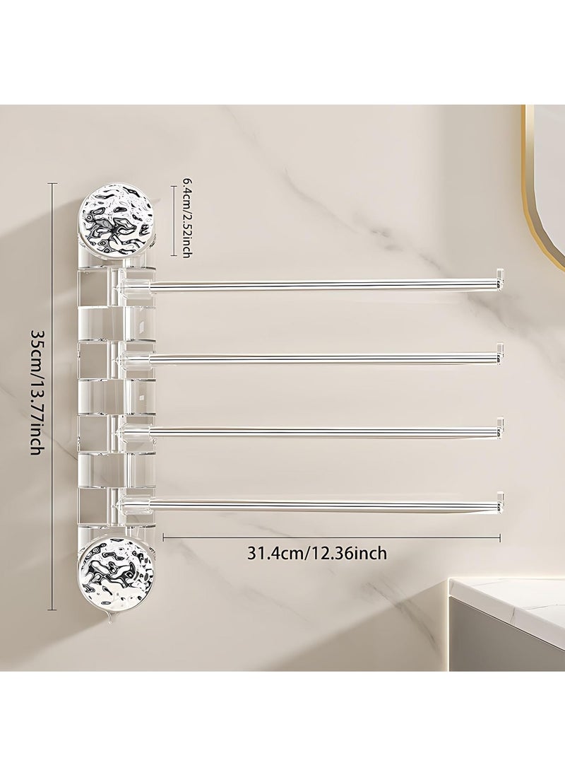 Hihonor - Suction Cup Towel Bar 4-Arm Swivel Towel Racks for Bathroom,Removable Vacuum Suction Towel Holder for Shower Room Kitchen Home,No Drilling (Clear) - Image 1