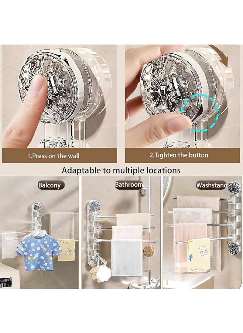Hihonor - Suction Cup Towel Bar 4-Arm Swivel Towel Racks for Bathroom,Removable Vacuum Suction Towel Holder for Shower Room Kitchen Home,No Drilling (Clear) - Image 1