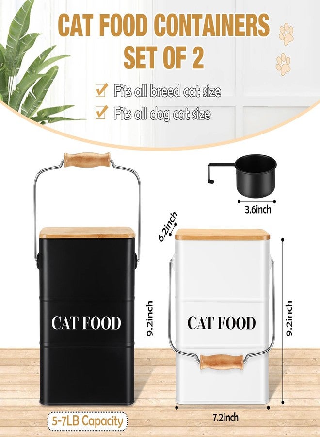 Tioncy 2 Pcs Metal Cat Food Containers with Bamboo Lids and Spoon Airtight 5-7 Lbs Cat Treat Snack Jars with DIY Labels Big Pet Cookie Storage Bin for Kitchen Counter (Black, White) - Image 2