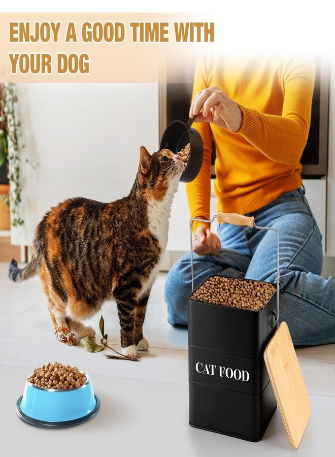 Tioncy 2 Pcs Metal Cat Food Containers with Bamboo Lids and Spoon Airtight 5-7 Lbs Cat Treat Snack Jars with DIY Labels Big Pet Cookie Storage Bin for Kitchen Counter (Black, White) - Image 4