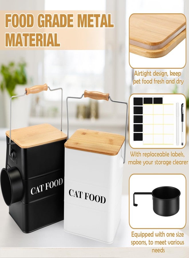 Tioncy 2 Pcs Metal Cat Food Containers with Bamboo Lids and Spoon Airtight 5-7 Lbs Cat Treat Snack Jars with DIY Labels Big Pet Cookie Storage Bin for Kitchen Counter (Black, White) - Image 3