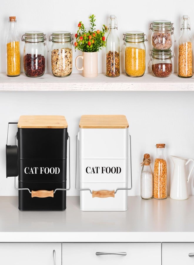 Tioncy 2 Pcs Metal Cat Food Containers with Bamboo Lids and Spoon Airtight 5-7 Lbs Cat Treat Snack Jars with DIY Labels Big Pet Cookie Storage Bin for Kitchen Counter (Black, White) - Image 5
