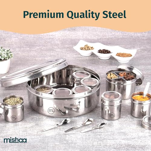 Mishaa Steel Multipurpose Storage Containers - Perfect Organizer for Masala Spices, Herbs, Mouth Freshner, Dry Fruits, 130ml Each Airtight Containers with See-Through Lid (12IN1 SPICE BOX) - Image 4