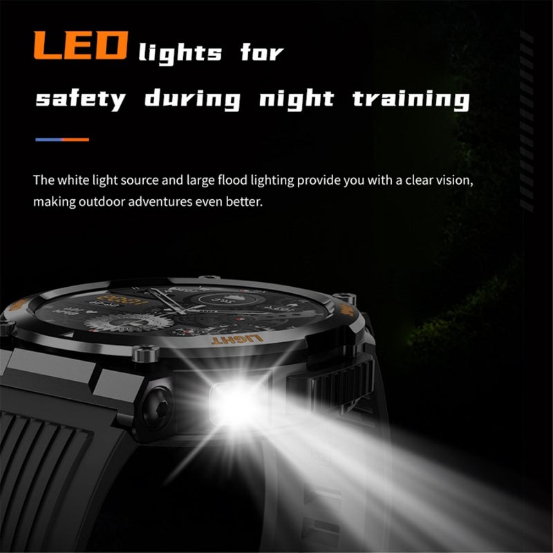 ساعة ذكية رياضية HT17 ببوصلة ومصباح LED وشاشة لمس كاملة عالية الوضوح IPS مقاس 1.46 بوصة - ساعة ذكية رياضية للرجال مقاومة للماء بنظام IP67، مكالمة بلوتوث - Image 3