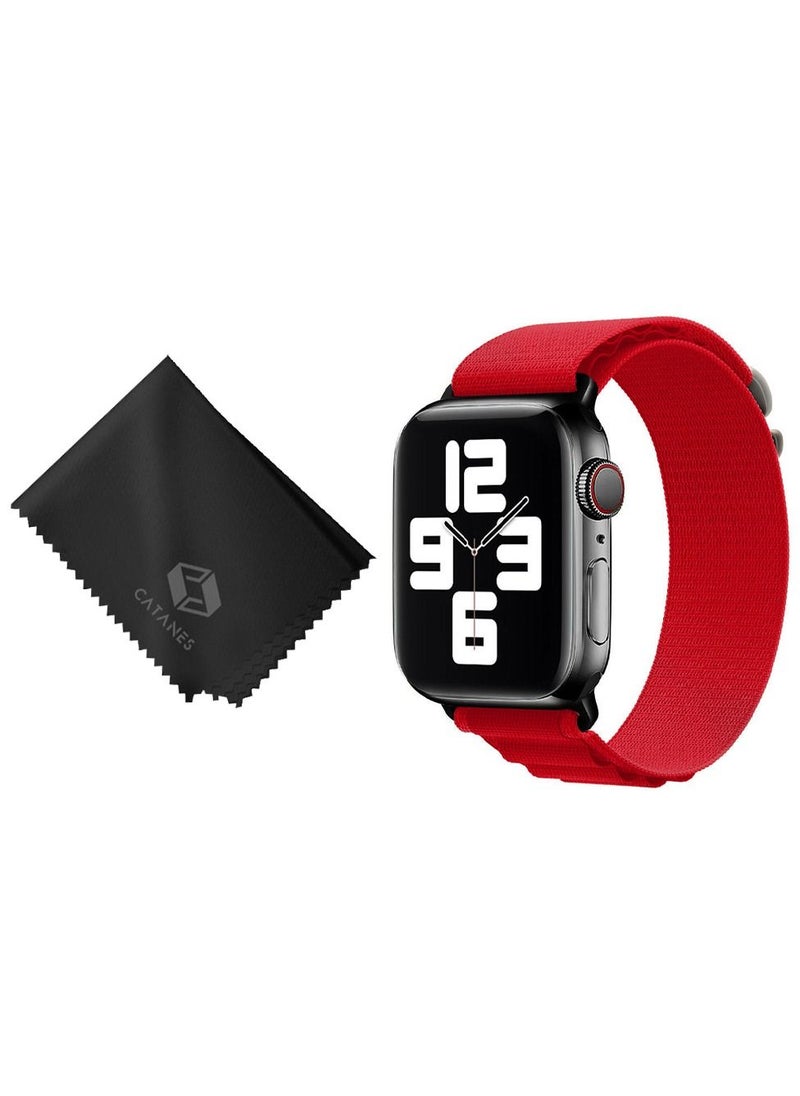 CATANES - 2 Packs Of Apple Watch Band and Microfiber Cloth Alpine Loop Band 38mm 40mm 41mm Women Men Adjustable with Metal G-Hook Strap for iWatch Series 7/SE/6/5/4/3/2/1 Red - Image 1