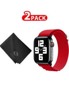 2 Packs Of Apple Watch Band and Microfiber Cloth Alpine Loop Band 38mm 40mm 41mm Women Men Adjustable with Metal G-Hook Strap for iWatch Series 7/SE/6/5/4/3/2/1 Red