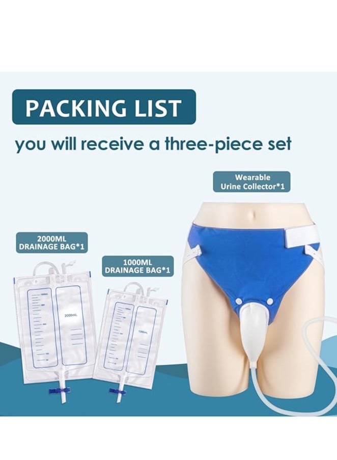 فائدة نموذج يتعلق طريح الفراش كيس جمع البول ، والتي يتم توفيرها مع اثنين من أكياس البول التي يمكن إعادة استخدامها ، هلام السيليكا كيس البول نظام الصرف الصحي ، ويمكن ارتداؤها كيس البول المحمولة يمكن ارتداؤها جهاز جمع . - Image 2