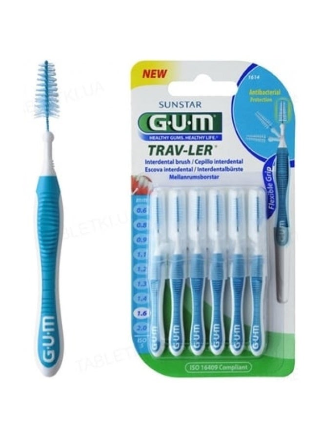 جم فرشاة بين الأسنان جي يو إم ترافلر مقاس 1.6 مم عدد 6 قطع لتنظيف دقيق للمسافات الضيقة وإزالة البلاك وبقايا الطعام ودعم صحة اللثة والنظافة الفموية اليومية - Image 1