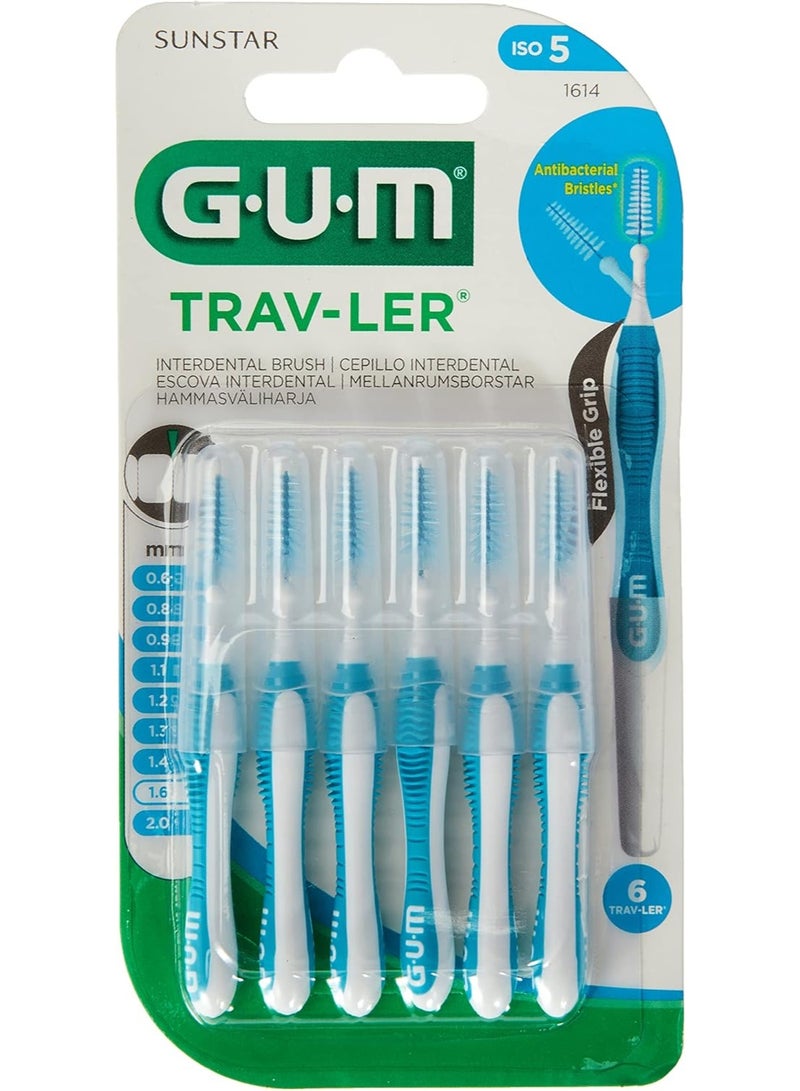 جم فرشاة بين الأسنان جي يو إم ترافلر مقاس 1.6 مم عدد 6 قطع لتنظيف دقيق للمسافات الضيقة وإزالة البلاك وبقايا الطعام ودعم صحة اللثة والنظافة الفموية اليومية - Image 2