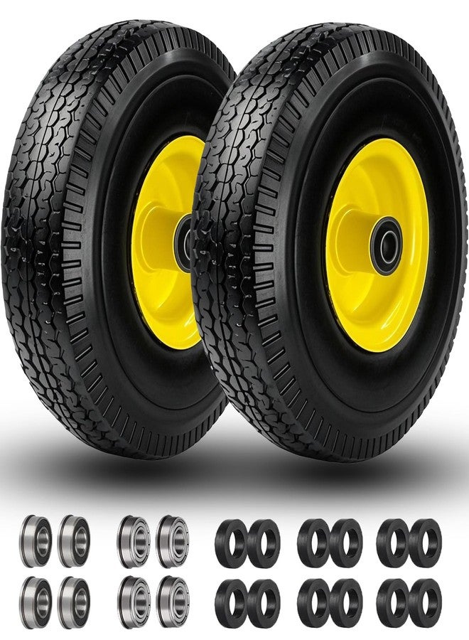 إطار وعجلة مقاومة للثقب مقاس 4.10/3.50-4 بوصة، إطار صلب مقاس 10 بوصات بفتحة محور 5/8 بوصة مع محامل إضافية 3/4 بوصة و1/2 بوصة، محور بإزاحة 2.2 بوصة لعربة اليد، عربة الحديقة، عربة النقل، عربة الحطب - Image 1