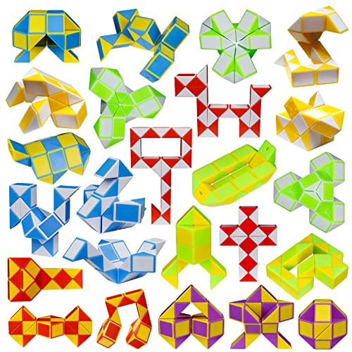 LENDOD 24 Pack 24 Blocks Mini Fidget Snake Cube Mini Twist Puzzle Cubes Magic Speed Cubes Toy for Kids Party Bag Fillers Party Supplies - Image 1