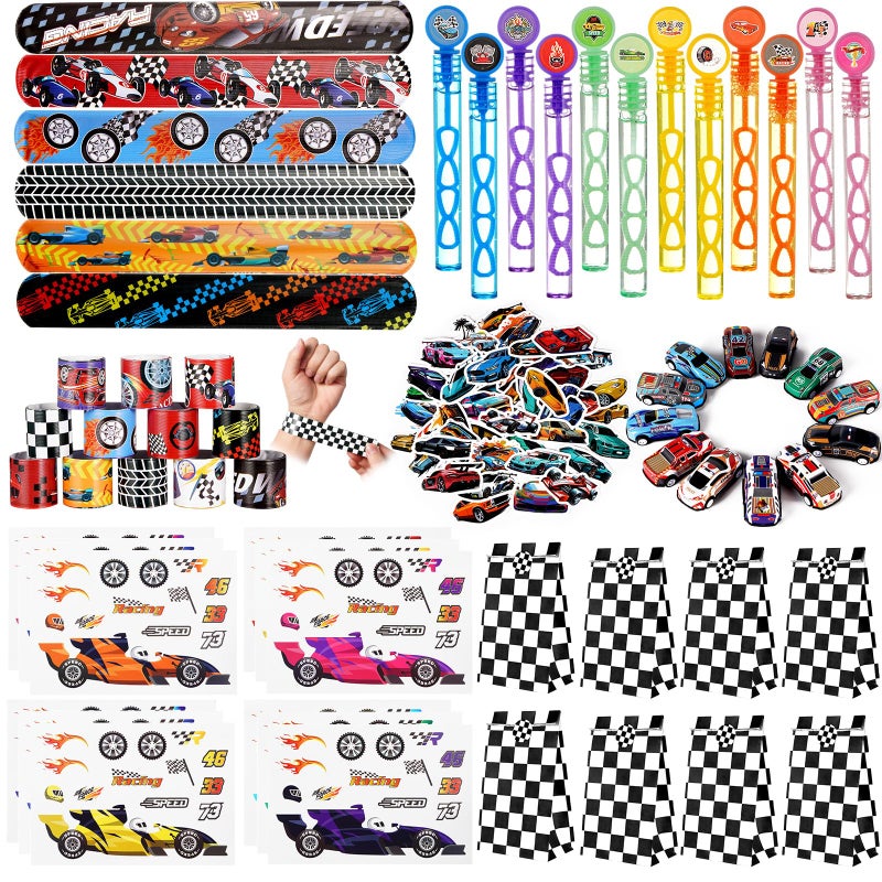 Vanblue 110Pcs Race Car Party Favors Themed Birthday Decorations Supplies Straw Bubble Slap Bracelet DIY Sticker Toy Gift for Boy Kids Treat Candy Bags Stuffers Classroom Rewards - Image 2