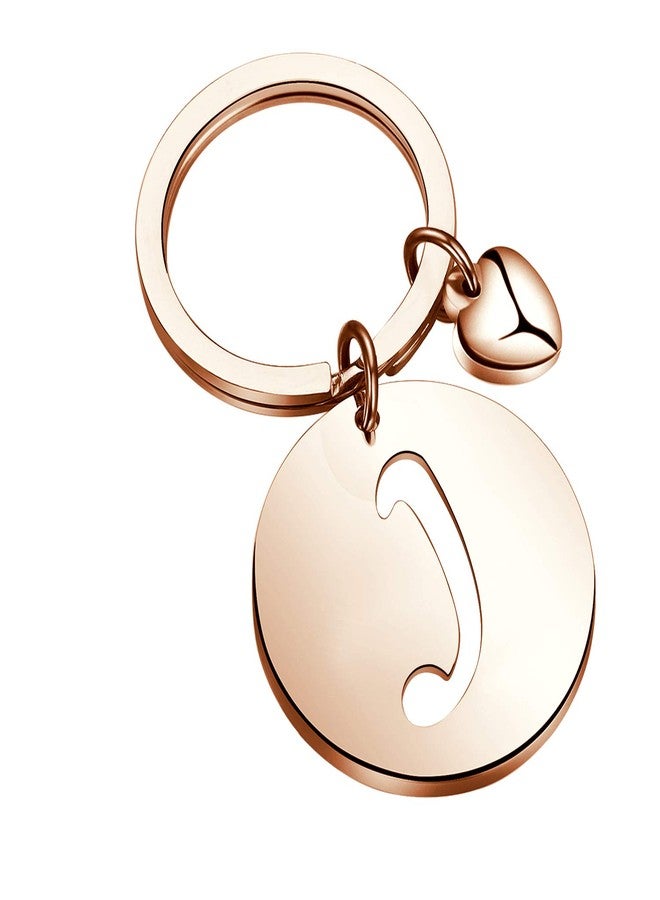 HOLLP Initial Disc Charm Keychain 26 Letter Alphabet Key Ring A-Z English Charm Keychain (Rose Gold-J) - Image 1