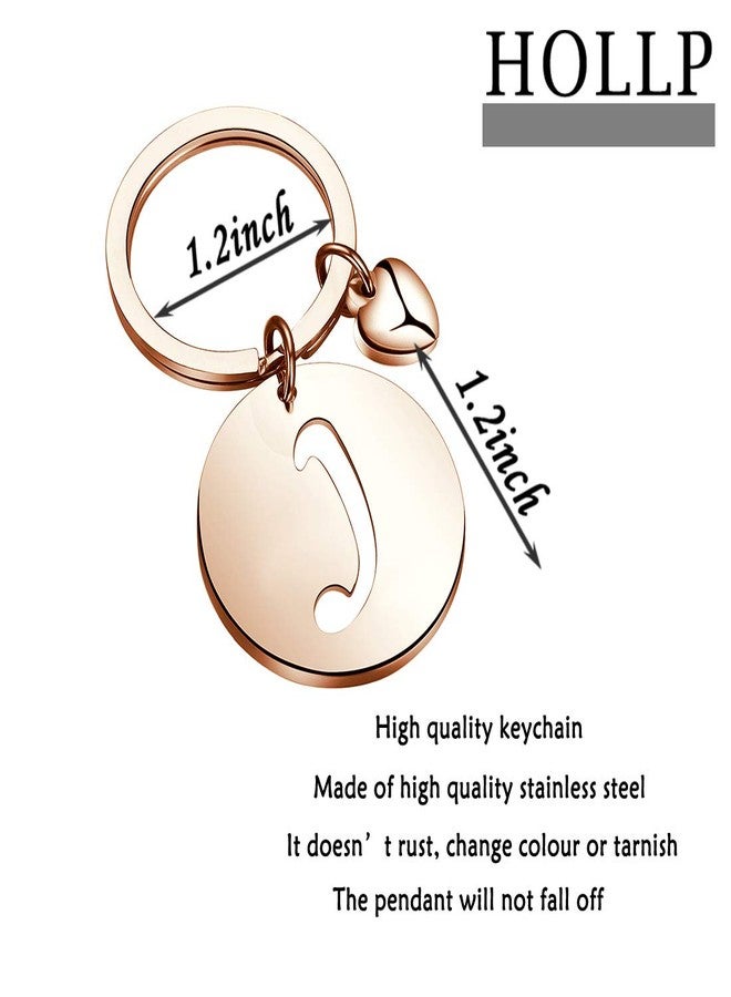 HOLLP Initial Disc Charm Keychain 26 Letter Alphabet Key Ring A-Z English Charm Keychain (Rose Gold-J) - Image 2