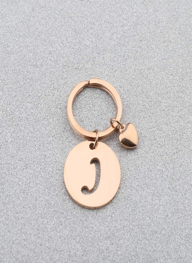 HOLLP Initial Disc Charm Keychain 26 Letter Alphabet Key Ring A-Z English Charm Keychain (Rose Gold-J) - Image 3
