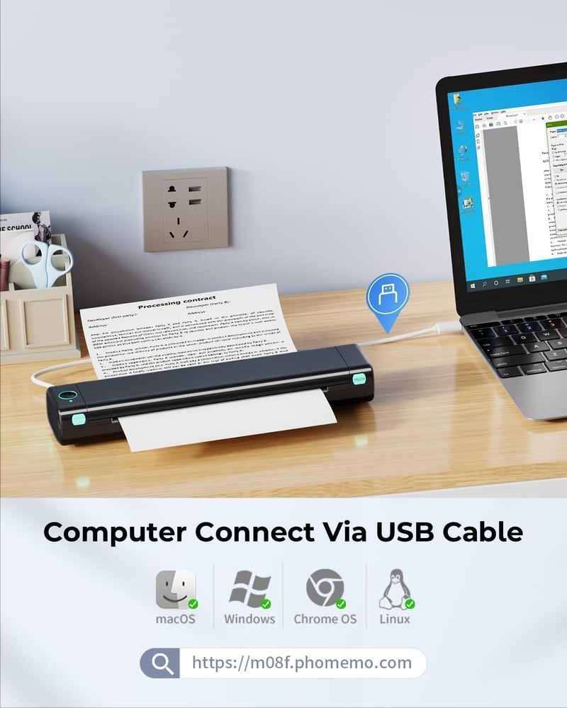 فوميمو طابعة حرارية محمولة Phomemo M08F بحجم A4 - طابعة لاسلكية بتقنية Bluetooth للهواتف المحمولة وأجهزة الكمبيوتر المحمولة - Image 3