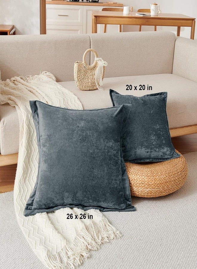COCOPLOCEUS Luxurious Velvet Euro Shams Decorative Throw Pillow Covers 26x26 Set of 2 Solid Square Euro Pillow Shams for Sofa Couch Bedroom, Blue Gray - Image 4