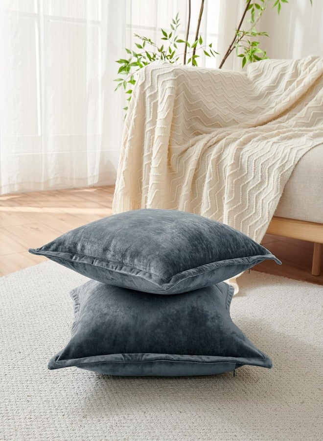 COCOPLOCEUS Luxurious Velvet Euro Shams Decorative Throw Pillow Covers 26x26 Set of 2 Solid Square Euro Pillow Shams for Sofa Couch Bedroom, Blue Gray - Image 2