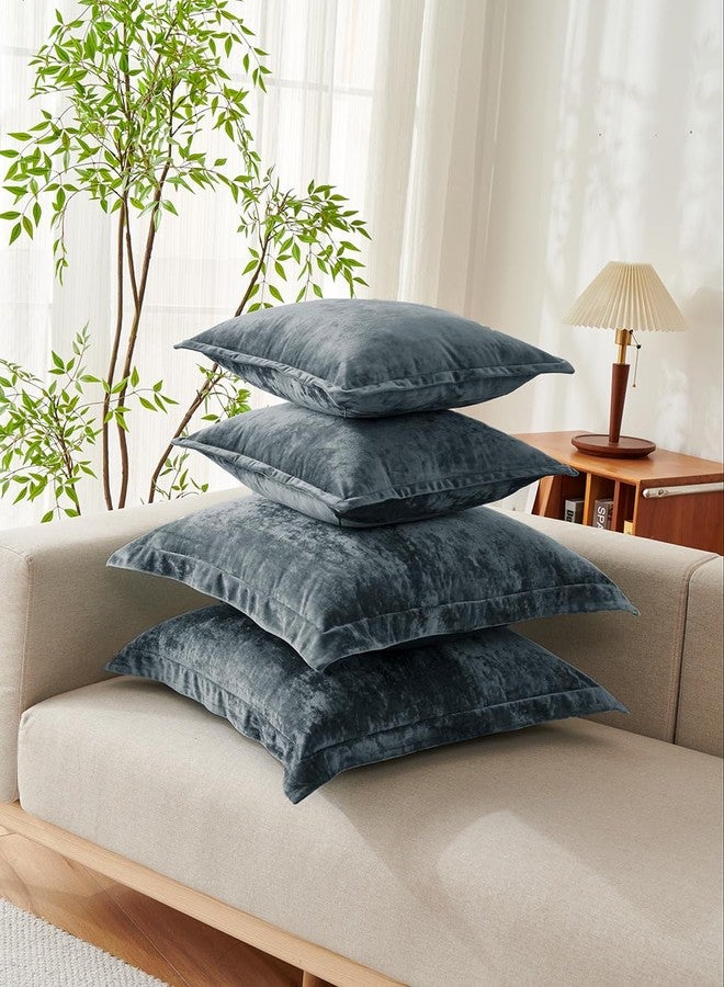 COCOPLOCEUS Luxurious Velvet Euro Shams Decorative Throw Pillow Covers 26x26 Set of 2 Solid Square Euro Pillow Shams for Sofa Couch Bedroom, Blue Gray - Image 3