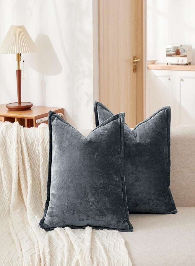 COCOPLOCEUS Luxurious Velvet Euro Shams Decorative Throw Pillow Covers 26x26 Set of 2 Solid Square Euro Pillow Shams for Sofa Couch Bedroom, Blue Gray - Image 1