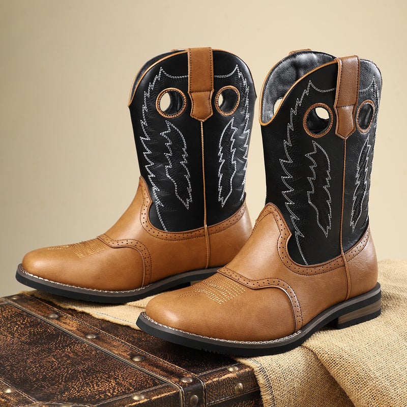 Classic Western Cowboy Boots Vintage Embroidered Leather Boots Casual All-Match Knight Boots Stylish Cowboy Boots American Style - Image 1