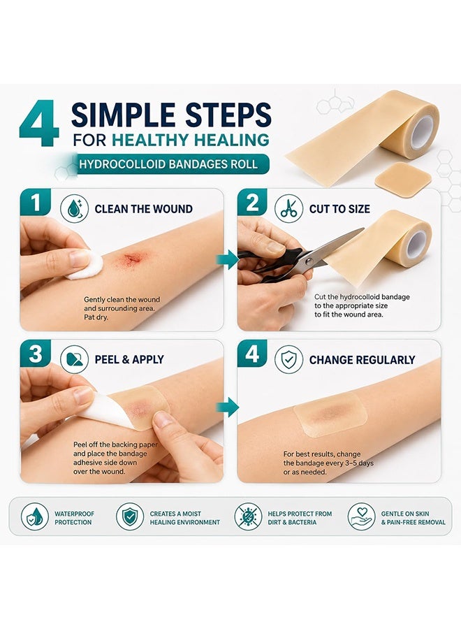 5cm x 1.5M Medical Grade Hydrocolloid Bandages Roll, Waterproof Cut-to-Fit Wound Care Tape for Wound Blisters Acne Treatment - Image 5