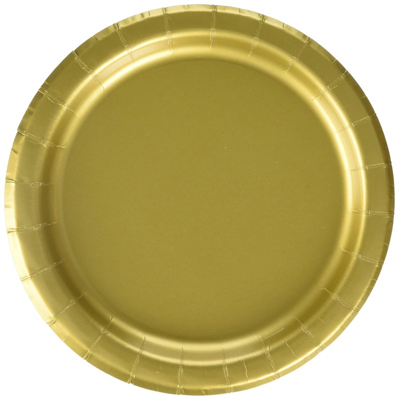 Unique Party Gold Solid Round Dessert Plates  7 Pack of 20  Premium Quality  Contemporary Design  Perfect for Elegant Events  Celebrations