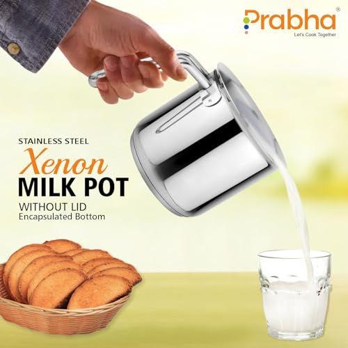Prabha Stainless Steel Milk Pot with Handle 1 Litre 2pcs | Milk Boiler Glass Lid Steam Vent | Kitchen Tea Container Water Boiling | Coffee/Milk Warmer, Even & Faster Heating | Induction & Gas Stove. - Image 4