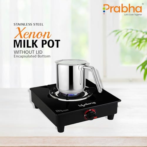 Prabha Stainless Steel Milk Pot with Handle 1 Litre 2pcs | Milk Boiler Glass Lid Steam Vent | Kitchen Tea Container Water Boiling | Coffee/Milk Warmer, Even & Faster Heating | Induction & Gas Stove. - Image 5