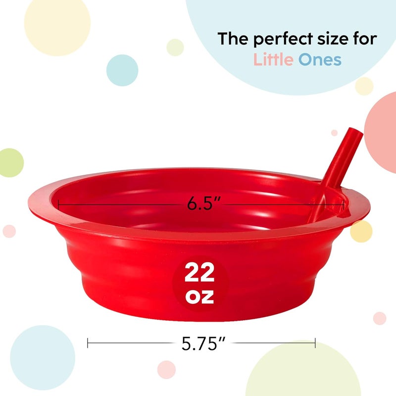 PLASKIDY Kids Cereal Bowls with Straws - Set of 6 Plastic Bowl with Straw For kids BPA Free Dishwasher and Microwave Safe - 22 Oz Toddlers Bowls with Built-In Straws Includes 3 Cleaning Brushes - Image 3