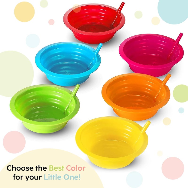 PLASKIDY Kids Cereal Bowls with Straws - Set of 6 Plastic Bowl with Straw For kids BPA Free Dishwasher and Microwave Safe - 22 Oz Toddlers Bowls with Built-In Straws Includes 3 Cleaning Brushes - Image 5