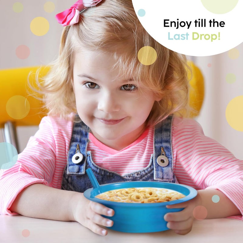 PLASKIDY Kids Cereal Bowls with Straws - Set of 6 Plastic Bowl with Straw For kids BPA Free Dishwasher and Microwave Safe - 22 Oz Toddlers Bowls with Built-In Straws Includes 3 Cleaning Brushes - Image 4