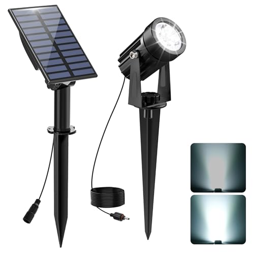 CREPOW Solar Spot Lights Outdoor, Solar Landscape Spotlights IP65 Waterproof 9.8ft Cable,Auto On/Off Outdoor Wall Lights for Garden Yard Driveway Porch Walkway Pool (6000K White) - Image 1