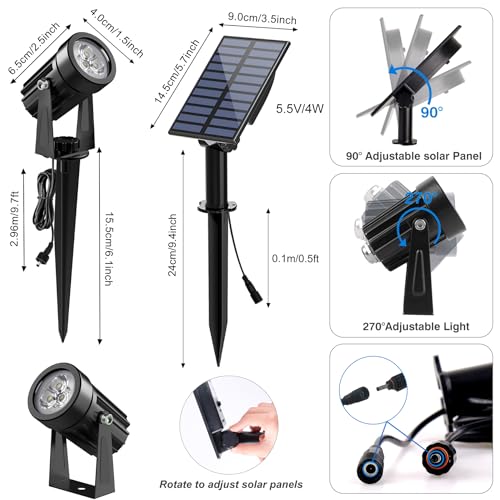 CREPOW Solar Spot Lights Outdoor, Solar Landscape Spotlights IP65 Waterproof 9.8ft Cable,Auto On/Off Outdoor Wall Lights for Garden Yard Driveway Porch Walkway Pool (6000K White) - Image 4