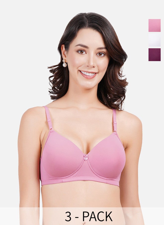 FIMS Pack Of 3 Full Coverage Lightly Padded Everyday Bra - All Day Comfort - Image 1