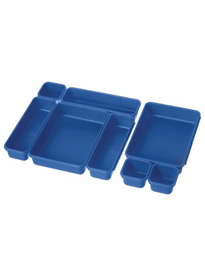 OGGI 8 Pack Interlocking Drawer Organizers & Storage Bins -Bathroom, Office, & Kitchen Organization, Containers for Organizing, Multiple Sizes, Blue - Image 1